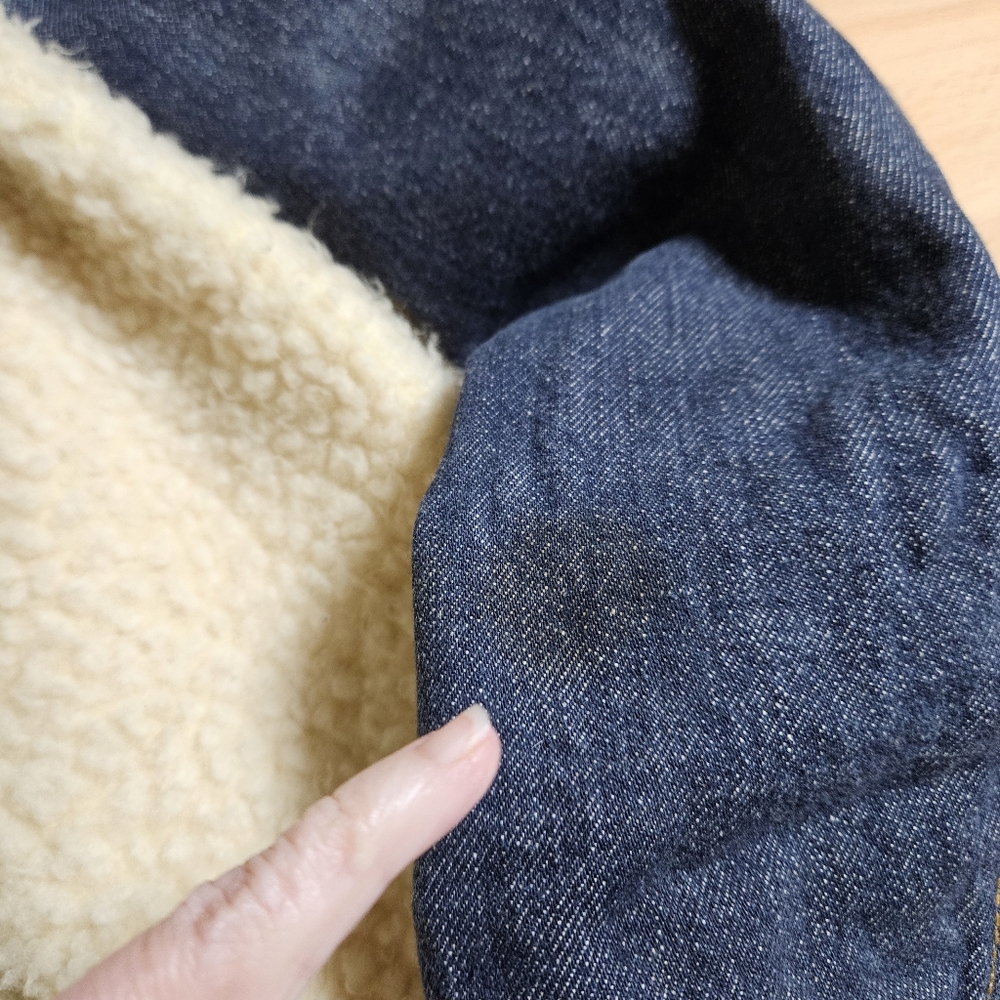 Vintage 70s Sears Roebucks Denim Sheerling Sherpa Lined Jacket 44R - Picture 11 of 12
